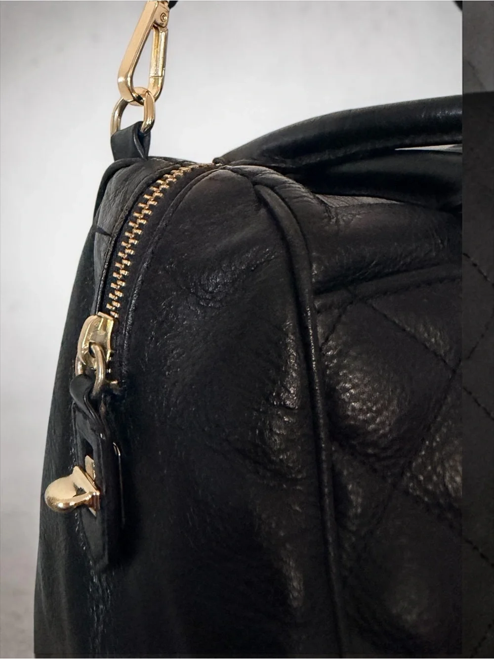 Rebecca Minkoff Quilted Leather Satchel Crossbody Black Gold Hardware Handle Bag